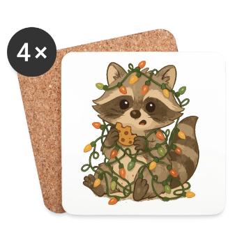 Weihnachts Waschbär mit Lichterkette - Untersetzer (4er-Set) - Weiß - Vorne