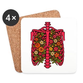 Floral Ribcage Bloom for Halloween Style - Coasters (set of 4) - white - Front