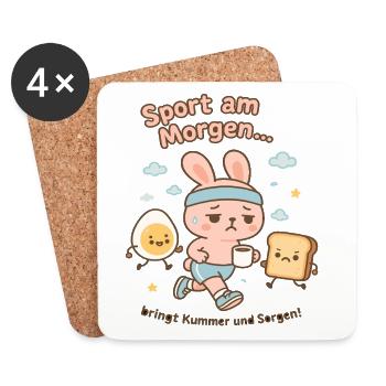 Morgen-Sport Hoppelbunny Cartoon - Untersetzer (4er-Set) - Weiß - Vorne