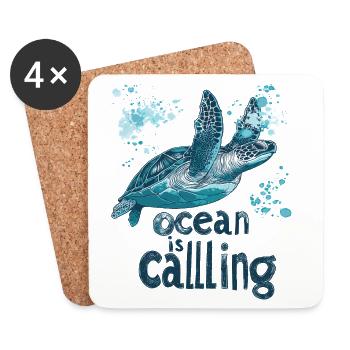Turtle - the ocean is calling - Coasters (set of 4) - white - Front