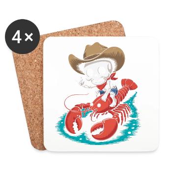 Skeleton cowboy rides lobster - Coasters (set of 4) - white - Front