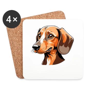 Dachshund Portrait Orange Cartoon - Coasters (set of 4) - white - Front