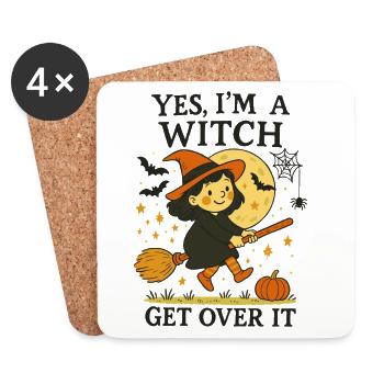 Ja, ich bin eine Hexe Komm darüber hinweg Lustiges Halloween-Design - Untersetzer (4er-Set) - Weiß - Vorne