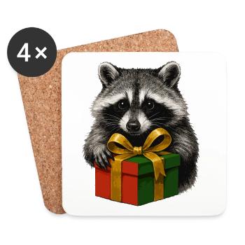 Edler Weihnachts Waschbär mit Geschenk - Untersetzer (4er-Set) - Weiß - Vorne