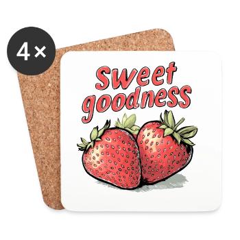 Fraise - bonté sucrée - Dessous de verre (lot de 4) - blanc - Devant