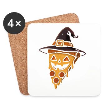 Kürbispizza mit Hexenhut - Untersetzer (4er-Set) - Weiß - Vorne