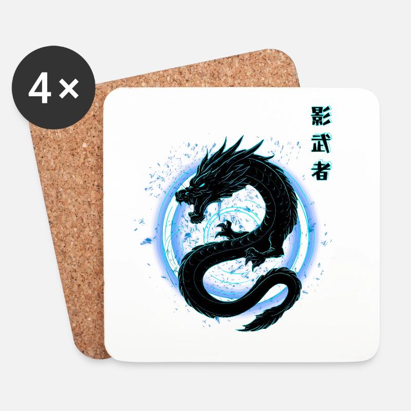 Japanisch neon blauer - Drache - Untersetzer (4er-Set) - Weiß