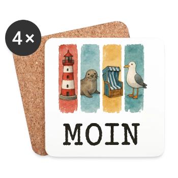 Phare de Moin, chaise de plage avec phoques, côte des mouettes - Dessous de verre (lot de 4) - blanc - Devant