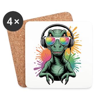 Dino Velociraptor DJ Neon Splash Festival Party - Coasters (set of 4) - white - Front