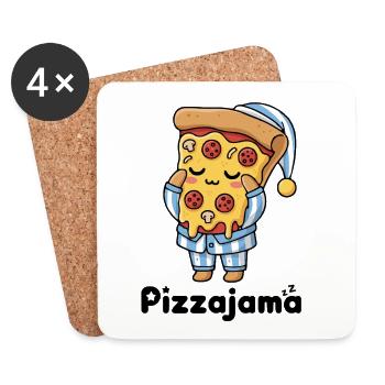 Funny Pizzajama Cartoon Pizza Pajamas - Coasters (set of 4) - white - Front