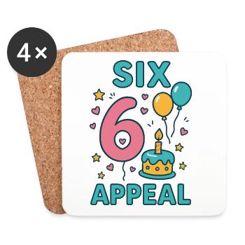 Six 6 Appel Fête d’Anniversaire Cadeau Enfants 6 Âge - Dessous de verre (lot de 4) - blanc - Devant