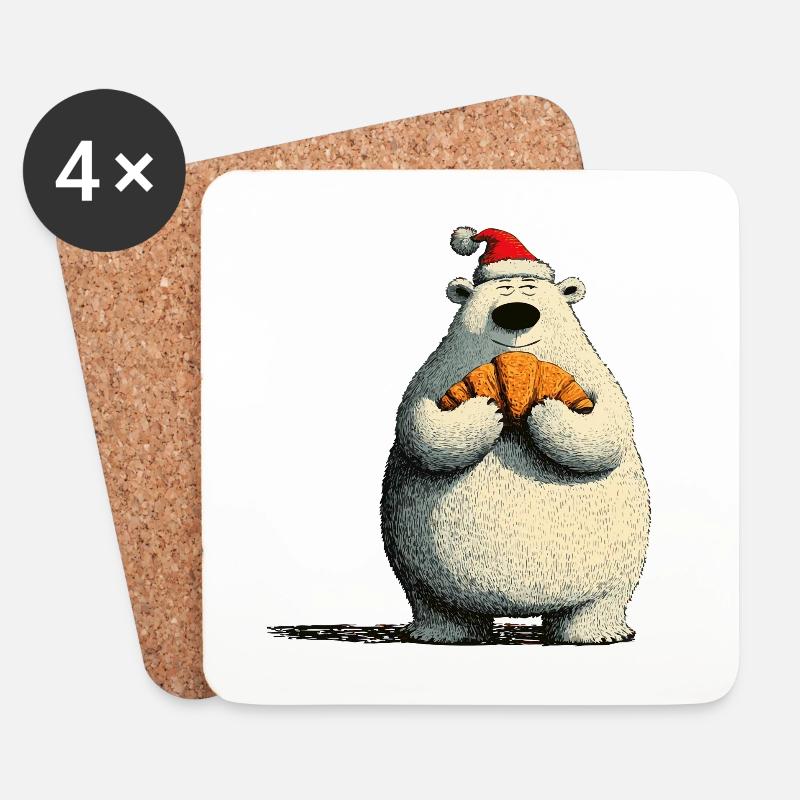 Christmas Polar Bear with Croissant - Untersetzer (4er-Set) - Weiß