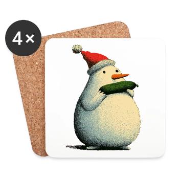 Christmas Snowman with Cucumber - Untersetzer (4er-Set) - Weiß - Vorne