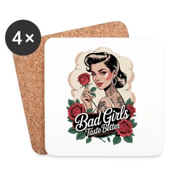 Les mauvaises filles ont meilleur goût Style de tatouage - Dessous de verre (lot de 4) - blanc - Devant