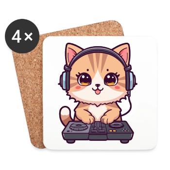 Chat comme DJ avec des écouteurs - Dessous de verre (lot de 4) - blanc - Devant