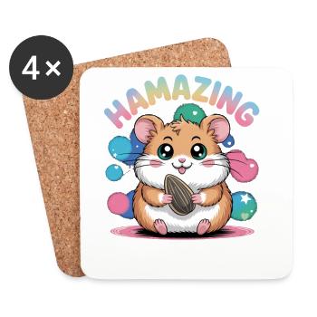 Hamazing Kawaii Hamster Seed Hearts - Dessous de verre (lot de 4) - blanc - Devant