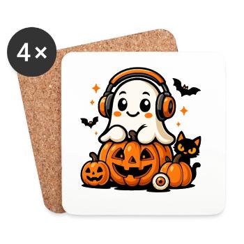 Cute Ghost and Pumpkins - Coasters (set of 4) - white - Front