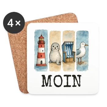 Phare de Moin, chaise de plage avec phoques, côte des mouettes - Dessous de verre (lot de 4) - blanc - Devant