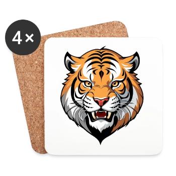 Tiger Head Graphic Tribal Style - Coasters (set of 4) - white - Front