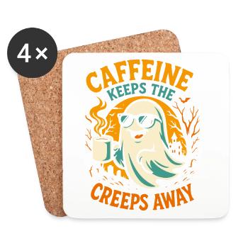 Caffeine Keeps The Creeps Away Ghost Halloween - Coasters (set of 4) - white - Front
