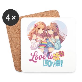 L’amour c’est l’amour kawaii Anime Pride lesbienne lgbt - Dessous de verre (lot de 4) - blanc - Devant