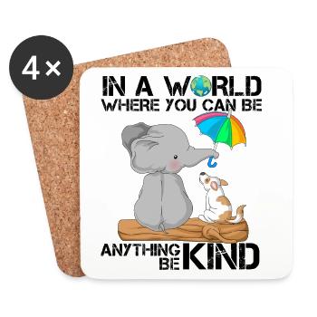 Be Kind Elephant & Dog Cute Quote - Coasters (set of 4) - white - Front
