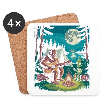 Bigfoot am Lagerfeuer mit Alien - Untersetzer (4er-Set) - Weiß - Vorne
