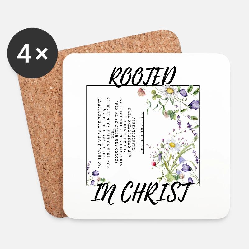 Rooted in Christ – Colossians 2:6–7 - Untersetzer (4er-Set) - Weiß