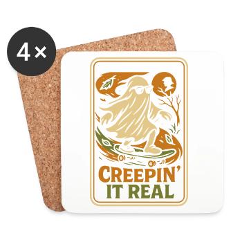 Creepin' It Real Halloween Skateboard Design - Coasters (set of 4) - white - Front