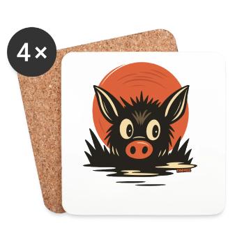 Schweine Schweinchen im Schlamm Cartoon-Design - Untersetzer (4er-Set) - Weiß - Vorne