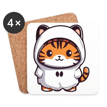 Tiger Halloween Geist - Untersetzer (4er-Set) - Weiß - Vorne