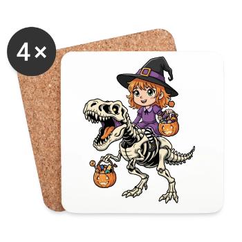Hexe reitet Skelett T-Rex Halloween Dinosaurier - Untersetzer (4er-Set) - Weiß - Vorne