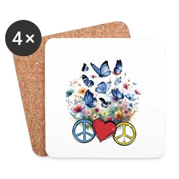 Peace Peacesymbol Herz Blumen - Untersetzer (4er-Set) - Weiß - Vorne