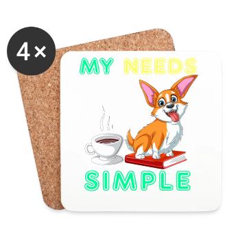 My Needs Are Simple Corgi Books and Coffee - Coasters (set of 4) - white - Front