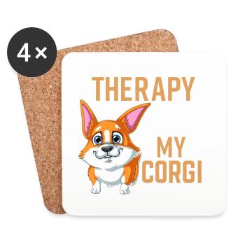 Ich brauche keine Therapie, ich brauche mein Corgi-Shirt - Untersetzer (4er-Set) - Weiß - Vorne