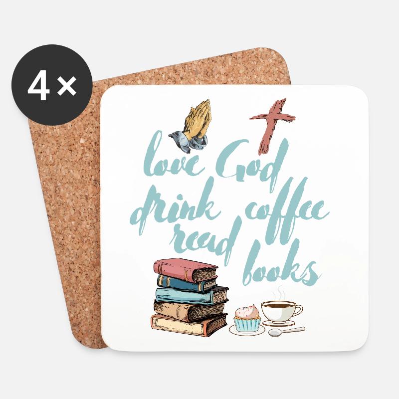 Liebe Gott Trinken Kaffee Lesen Bücher - Untersetzer (4er-Set) - Weiß