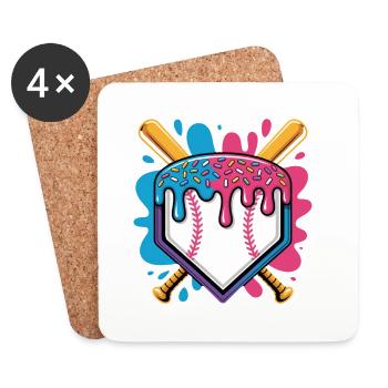 Assiette de baseball avec pépites de crème glacée - Dessous de verre (lot de 4) - blanc - Devant