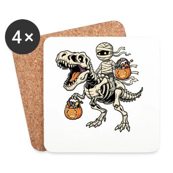 Mumie reitet Skelett T-Rex Halloween Dinosaurier - Untersetzer (4er-Set) - Weiß - Vorne