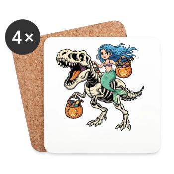 Sirène équitation squelette T-Rex Halloween Dinosa - Dessous de verre (lot de 4) - blanc - Devant