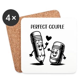 Happy Pencil And Eraser Cartoon Design - Dessous de verre (lot de 4) - blanc - Devant