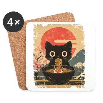 Katze isst Ramen - vintage style - Untersetzer (4er-Set) - Weiß - Vorne