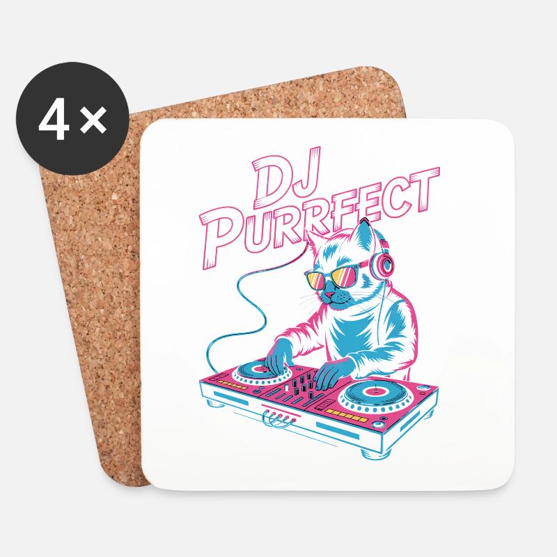 DJ PURRRFECT Katze DJ Mit Mischpult Rave - Untersetzer (4er-Set) - Weiß