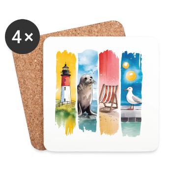 Phare maritime phoque mouette côte - Dessous de verre (lot de 4) - blanc - Devant