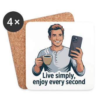 Live Simply Coffee Selfie Illustration - Coasters (set of 4) - white - Front
