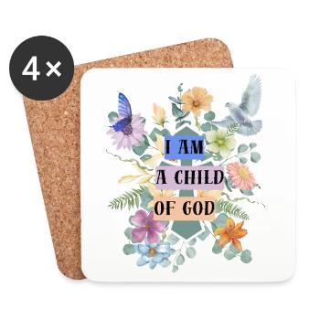 Je suis un enfant de Dieu – Floral Faith Design - Dessous de verre (lot de 4) - blanc - Devant
