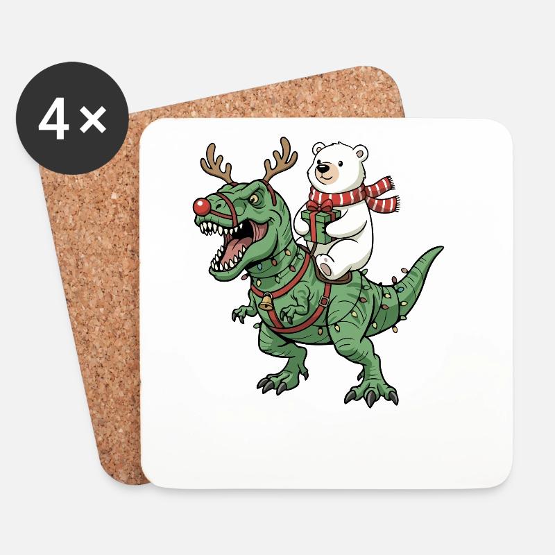 Eisbär reitet T-Rex Lustiger Weihnachtsdinosaurier - Untersetzer (4er-Set) - Weiß