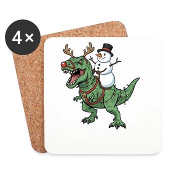 Snowman Rides T-Rex Funny Christmas Dino Sow - Coasters (set of 4) - white - Front