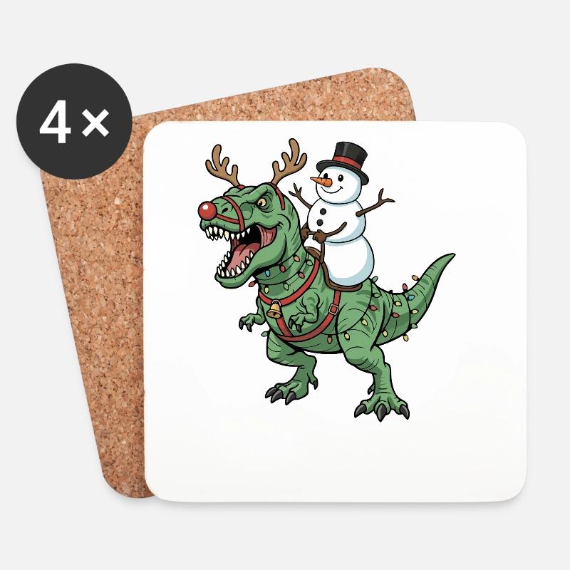 Schneemann reitet T-Rex Lustiger Weihnachtsdinosau - Untersetzer (4er-Set) - Weiß