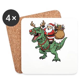 Le Père Noël chevauche T-Rex Drôle de Noël Din - Dessous de verre (lot de 4) - blanc - Devant