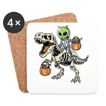 Alien reitet Skelett T-Rex Halloween Dinosaurier - Untersetzer (4er-Set) - Weiß - Vorne